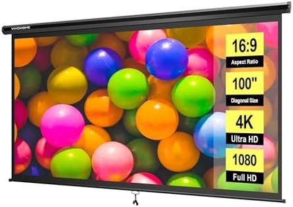 VIVOHOME 100 Inch Manual Pull Down Projector Screen, 16:9 HD Retractable Widescreen for Movie Home Theater Cinema Office Video Game, Black