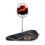 Li-Ning Ignite 8 Japanese Carbon Graphite Unstrung Badminton Racket with Full Cover (Dark Red/Rich Gold, 77 Grams)