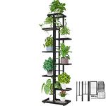 Tall Metal Plant Stand - 8 Tiered Indoor/Outdoor Display for 9 Pots, Multi-Functional for Multiple Plants,Ladder Shelf Design,in Dark Gray (Not Black) - Perfect for Gardens,Greenhouses,and Home Decor,56"