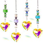 SevenFish 4pcs Crystal Suncatchers, 3cm Crystal Heart Suncatcher Window Sun Catchers Rainbow Maker Prisms Pendant with Chain for Window Garden Home Wedding Christmas Valentine's Car Decor