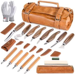 18PCS Wood Carving Kit for Beginners & Enthusiasts – Whittling Knife Set with Toll Roll Tote, Safety Gloves, Sharpening Stone, Leather Strop – Wood Carving Tools Set