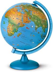 Tecnodidattica 0325ACIN0AR1A06 Arca Globe for Children | with Animals and World-Famous Landmarks |Illuminated and revolving | Graduated Meridian | Cartography in English | 10"/25cm Diameter, Blue