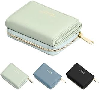 Laughhe Cartera de Mujer, Leather Monedero para Mujer Pequeño Billetera Corta para Mujer, Tarjeta Monedero Cartera Minimalista con Bolsillo de Cremallera para Monedas (Verde)