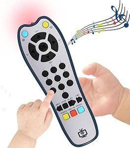 Baby Realistic TV Remote Control Toy with Light and Sound, Upgrade Adjustable Volume, Early Educational Musical Toys with 3 Language English,French and Spanish Gift Toy for 3+ Months Boys or Girls