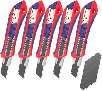 WORKPRO Lot de 5 Cutters Professionnels, Couteau Utilitaire Rétractable 18mm, Chariot en Acier Inox, Couteau de Graphique, 20 Lames en SK5 de Rechanges Compris