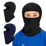 2 Pack Kids Balaclava Face Mask,Thin Helmet Liner Face and Neck Cover Mask for Boys Girls Lightweight Neck Gaiter Skiing Cycling Fishing (UK, Alpha, One Size, Black+Navy)