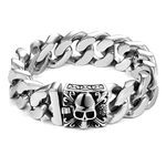 URBAN JEWELRY Unique 23 cm Men's Stainless Steel Silver Skull Head Link Chain Bracelet