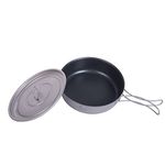 iBasingo 1000ml Titanium Frying Pan 19cm Camping Cookware with Lid & Folding handle Outdoor Lightweight Portable Griddle Hiking Skillet Dish Plate Bowl Kitchen Cooking Kit (Non-stick Pan Ti2066C)