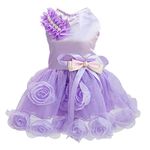 Dog Dress Luxury Puppy Skirt Dog Clothes Princess Dresses Wedding Evening Dress Tutu Skirt Rose Flower Bowknot Dress for Small Dog Girl (XXL, Purple)