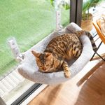 CATISM Cordless Semicircular Folding Cat Window Perch, Reinforced Cat Window Hammock with Strong Suction Cup, Sturdy Setal Frame for Glass Windows and Interior Walls, Grey