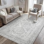 BEIMO 5X7 Area Rugs Machine Washable Rug for Living Room Bedroom, Vintage Distressed Print Grey Floral Medallion Accent Large Rug, Low Pile Ultra-Thin Lightweight Non Slip Backing with Gripper