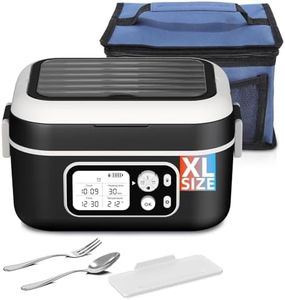 Omboos Cordless Electric Heated Lunch Box, XL 6.3Cups 24000mAh Rechargeable Food Warmer Lunch Box with Self Heating, Smart Timer, Adjustable Temperature, Leakproof, BPA Free, Removable Tray Divider
