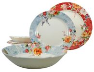 Tudor Royal 6-Piece Round Porcelain Dinnerware Set, Service for 2 - Crimson Design, Multicolor Floral, Plates Bowls Mugs Dishes, Premium Quality Tableware, Unique Pattern, Glossy