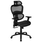 Flash Furniture Ergonomic Mesh Office Chair with 2-to-1 Synchro-Tilt, Headrest, Lumbar Support, and Adjustable Pivot Arms, Metal, Black, Set of 1