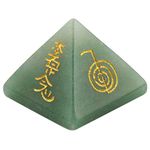 Shanxing Green Aventurine Crystal Pyramid,Healing Stone Engraved Reiki Symbols Decoration Figurine