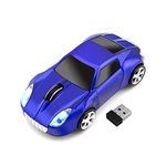 ECOiNVA for Tesla Roadster Wireless Sports Car Shape Mouse Mice Computer Laptop PC Optical Mouse 2.4GHz USB Receiver AA Battery Powered Glossy Surface LED Light (Blue)