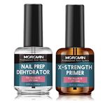 Morovan Nail Prep Dehydrator and Nail Primer X-strength, No Burn Non Acid Nail Primer and Dehydrator for Acrylic Powder Fast Dry 0.5oz Nail Primer Set