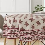 Astitva Premium Cotton 60 Inch Circular Table Cloth | Maroon Floral Round 4 Seater Table Cover with Designed Border | (60 Inch Diameter) - Pack of 1