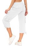 MoFiz Women's Cargo Hiking Capri Pants Lightweight Quick Dry Running Athletic Casual Outdoor Button Pockets Rice White XL