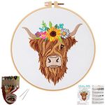 Louise Maelys Animal Embroidery Kits for Beginners with Highland Cow Pattern,Adults Starter Cross Stitch Kit DIY Needlepoint Kits