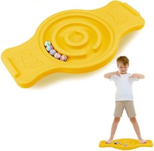 Seenelling Maze Balance Board for Kids Plastic Rocker Wobble Board with Mini Balls Load 220lb Balance Game with Handles for Toddler Balancing Exercise Equipment Game, 24.5 x 11.8 Inch (Yellow)