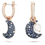 Swarovski Luna Drop Earrings with Crescent Moon Motif and Crystal Pavé in Dark Tones, Asymmetrical Design, Rose Gold-Tone Plated Setting, from the Swarovski Luna Collection