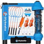 Olybeaka Badminton & Volleyball Combo Set 32 ft with Net, Anti-Sagging Design, 4 Badminton Rackets, 3 Birdies and PU Volleyball for Backyard Lawn Beach