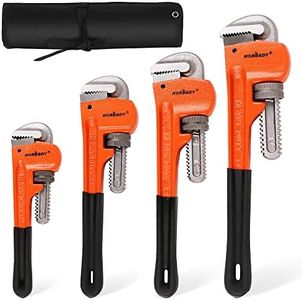 HORUSDY 4-Piece Heavy Duty Pipe Wrench Set, Heat Treated Plumbing Wrenches Adjustable Monkey Spanner with Storage Pouch 4-Size: 8" 10" 12" 14"