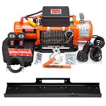 WINCHMAX 13,500lb (6,123kg) Original Orange 12v Electric Winch. 28m x 11mm Dyneema Synthetic Rope, 3/8 Inch Hook,Flat Bed Mounting Plate.