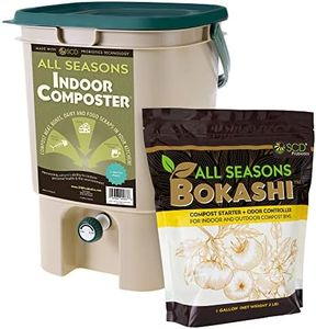 SCD Probiotics All Seasons Indoor Composter Starter Kit – 5 Gallon Tan Compost Bin for Kitchen Countertop with Lid, Spigot & 1 Gallon (2 lbs.) Bag of Dry Bokashi Bran – by