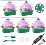 5 Pack Seed Starter Trays with Grow Light with Timing Controller Adjustable Brightness,Thicken Seedling Starter Trays with Humidity Domes Heightened Lids(Green)