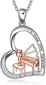 CRMAD Piano Necklace Sterling Silver Love Heart Piano Gifts for Women Daughter Sister Piano Players Musicians(piano)