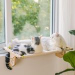 Sturdy Cat Window Perch Hammock Bed with Wood & Metal Frame for Cats Easy to Assemble for Windowsill, Bedside, Drawer and Cabinet More (Beige, L-26“x14.5”x6.7)