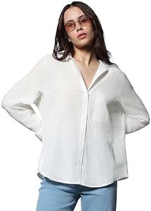HIGH STAR Women's Oversized Fit Shirt (HSWSHW23509_WH_White