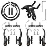 18 PCS Bike Brakes Set, Brake kit for Most Bicycles Mountain Bike, Complete Universal Bike Front and Rear Brake Cable, V Bike Brake, Black Aluminum Alloy Brake Handlebars,2 Multi-Tool Wrenches(Black)