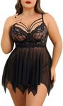 Avidlove Plus Size Lingerie Lace Babydoll Womens Strap Chemise Nightgown V Neck Nighties Mesh Sleepwear Nighty (Black, 4X-Large)