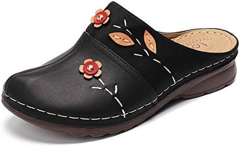 gracosy Clogs Shoes for Women, Summer Leather Slippers Loafers Slip on Comfort Mules Antil Slip Beach Slippers Ladies Flowers Sandals Black 10