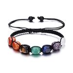 Top Plaza 7 Chakra Stone Yoga Bracelet Reiki Healing Crystal Natural Gemstone Braided Rope Bracelets for Women, One Size, Crystal