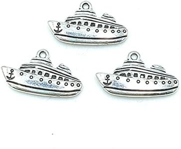 YOOGCORETT 12pcs Charms Nautical Ship Pendants Alloy Tibetan Silver Bulk for Bracelets Keychain Necklace DIY Craft Jewelry Making Supplies Accessory 25 X 15mm (Ancient Silver)