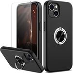 Nvollnoe for iPhone 13 Case with Screen Protector Silky Soft Touch Dual Layer Heavy Duty Protective Cover with Ring Holder Kickstand Magnetic Slim Phone Case for iPhone 13-6.1''(Black)