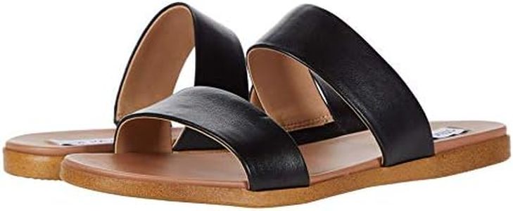 Steve Madden Women's Dual Flat Sandal, Black Leather, 8.5 US