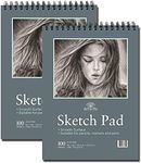 100 Sheets 9x12" Smooth Sketch Pad for Drawing 2 pack - Spiral Bound Sketch Book for Drawing & Sketching - Drawing paper pad for Adults, Kids & Artists - Acid-Free Pads for Pencil, Pen, Marker