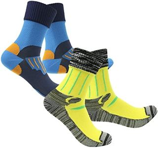 RANDY SUN Hiking Gear Essentials for Women, Waterproof Wet Wading Cycling Mountain Bike Socks 2 Pairs Pack Blue&Yellow, X-Small