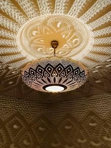 Moroccan Farmhouse vintage interior maximalist design decor Rustic Hanging Pendant Light Fixture Chandelier Dining Room Kitchen Entryway Living room (35 cm / 13.77, Gold Brass)