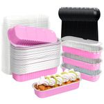 50Pack Disposable Mini Loaf Pans with Lids and Spoons, 6.8oz Rectangle Baking Cups Mini Cake Pans Cake Tins Ramekins Muffin Tins, Aluminum Foil Pans (Pink)