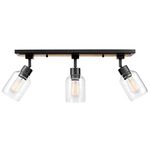 Globe Electric 59798 Griffith 25" 3 Track Lighting, Faux Wood Finish, Matte Black Accents, Clear Glass Shades