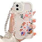 NITITOP Compatible for iPhone 12 Case Cute Bear Clear Floral Flower for Girls Women Pattern with Bear Ears Soft TPU Shockproof Protective Girly-Bear