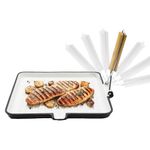 The Better Home Rustic Series Cast Iron Grill Pan | Enamel Coated Cast-Iron Non Stick Pan with Silicon Sleeve | Gas & Induction Cookware with Long Ergonomic Handle | Grill Tawa Pan (White)