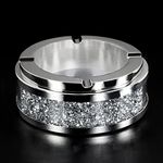 Ashtray, Cool Ashtrays for Cigarettes Outdoor, Cute Glass Ash Tray for Office Tabletop, Crushed Diamond Home Decor, Bling Crystal Decorative Ashtray for Smokers Indoor Use, 4"L x 4"W x 1.57"H, Silver