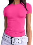 Trendy Queen Womens Basic T-Shirts Scoop Neck Short Sleeve Crop Tops Cute Summer Tops Slim Fit Tees Y2k Clothing 2024, Neon Pink, Large